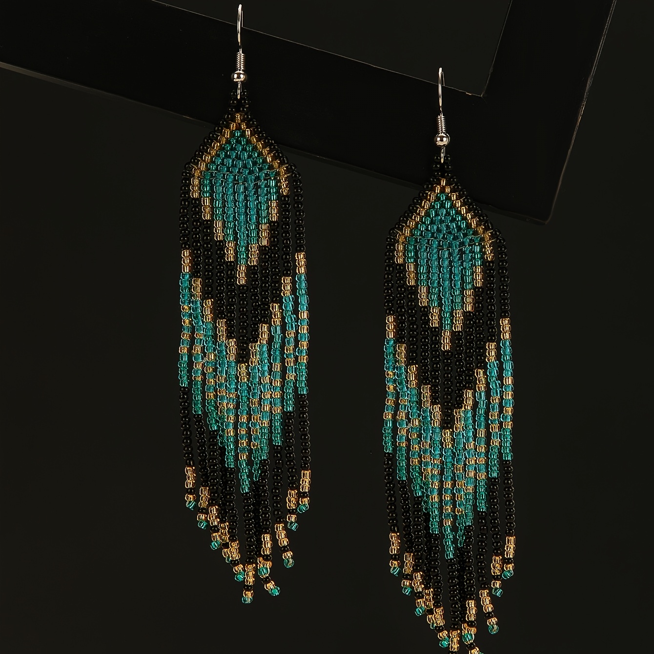 Women's Handmade Beaded Tassel Earrings, Two-Tone Set